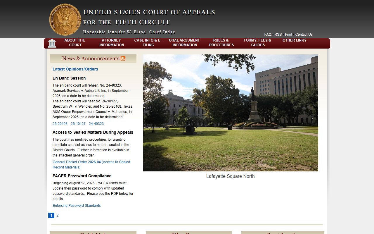 Grant Parish court dockets Fifth Circuit appeal access