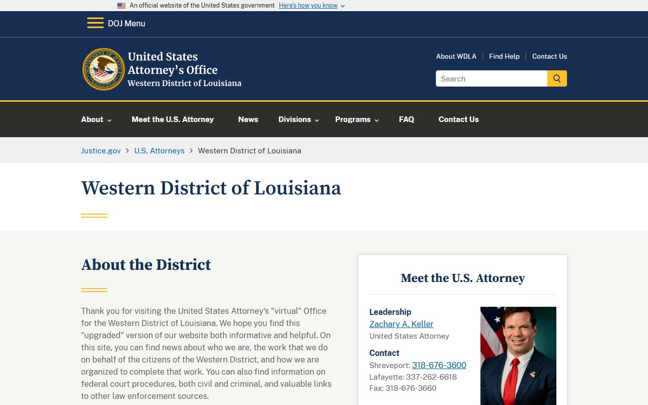 Grant Parish criminal court records U.S. Attorney Western District context