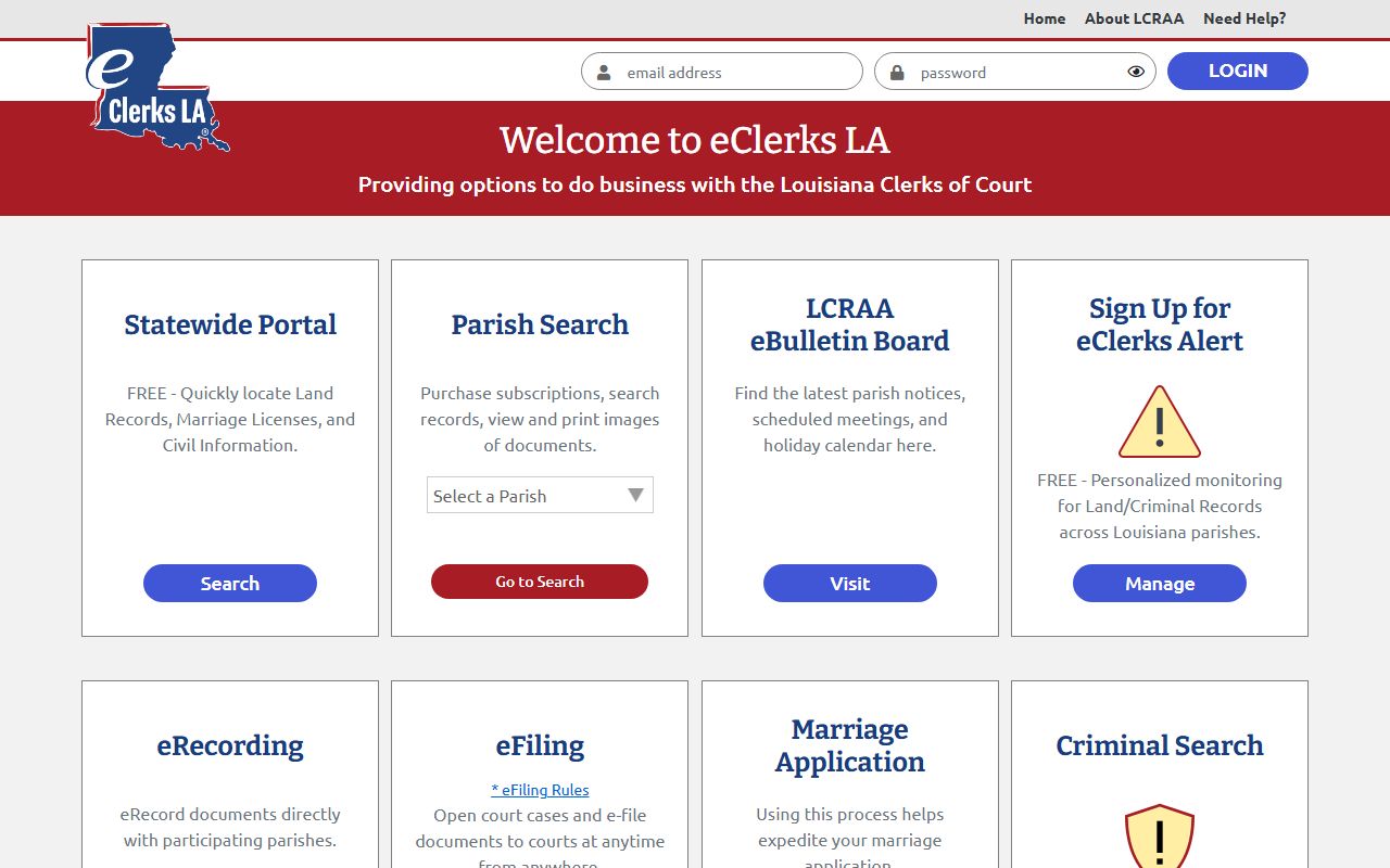 Grant Parish court records eClerksLA portal source