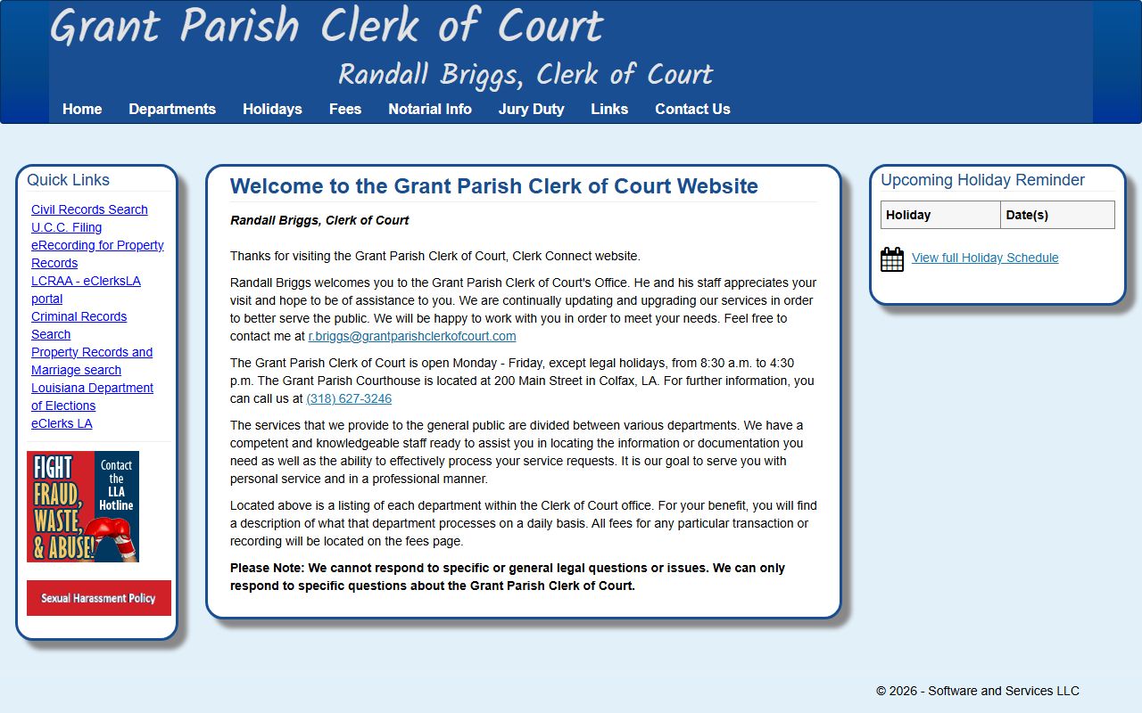 Grant Parish court records Clerk of Court homepage