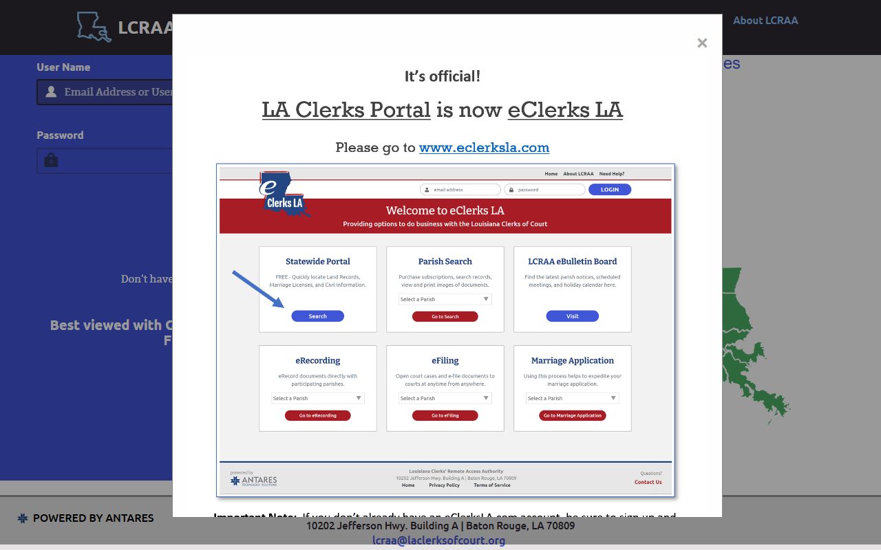 Grant Parish court records Louisiana Clerks Remote Access Authority portal