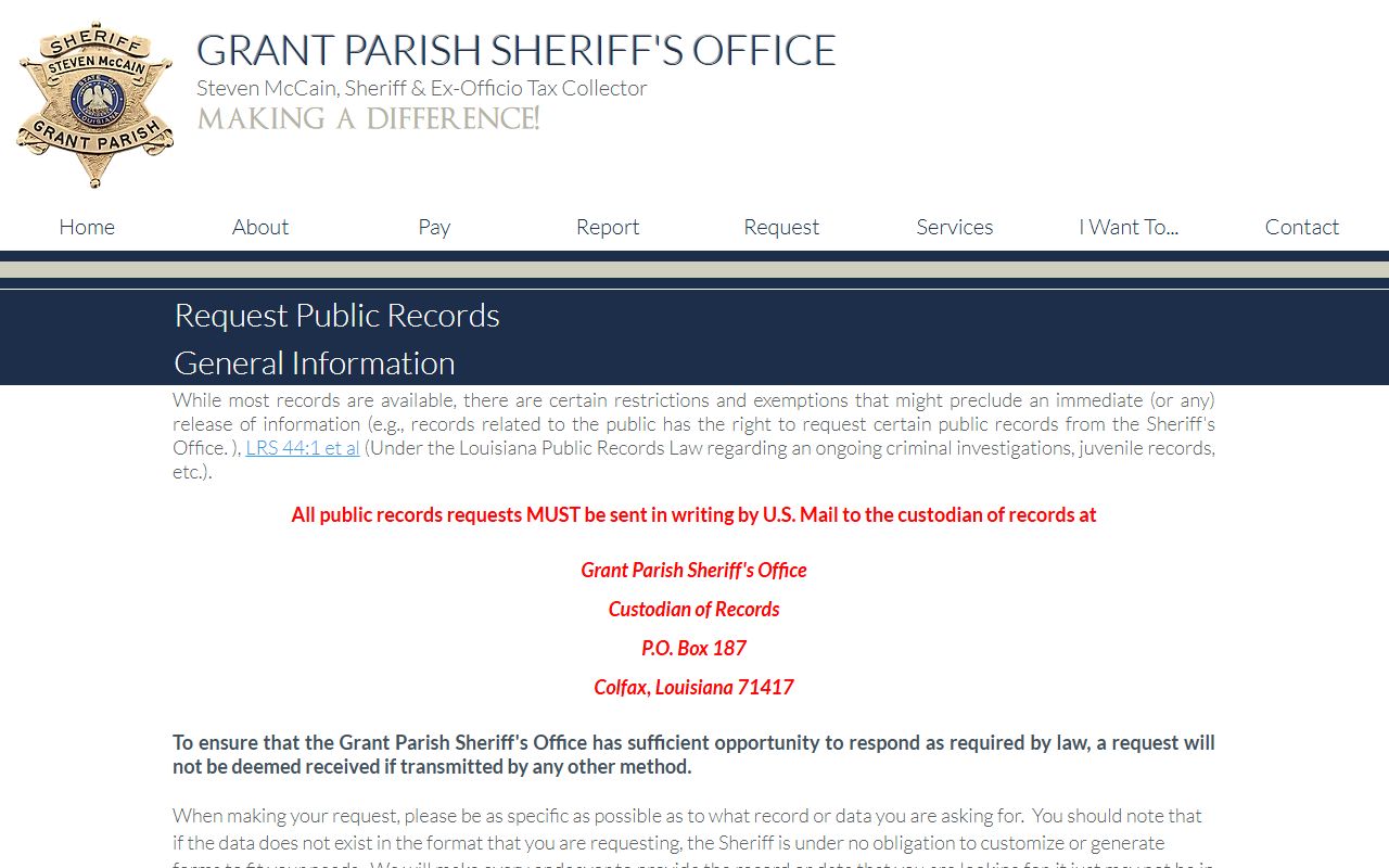 Grant Parish County traffic court records sheriff public records source
