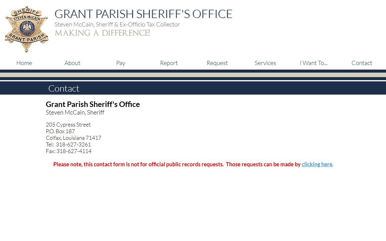 Grant Parish County traffic court records sheriff contact source